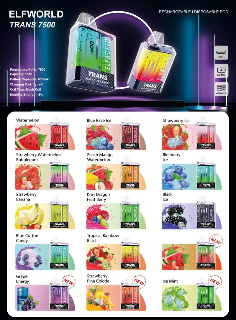 ELFWORLD TRANS7500 VAPE 7500 PUFFS ELFWORLD TRANS7500 VAPE 7500 PUFFS